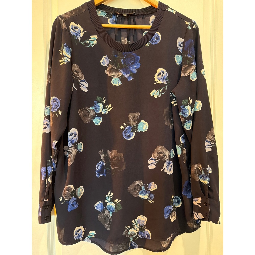 Thakoon for DesigNation Blue Floral Long Sleeve Blouse Size Large Rose Print